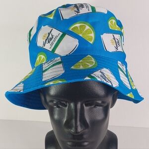 Canadian Club Blue Bucket Hat with Lime and Drink Print Pattern - Great Shape